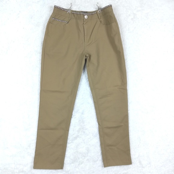 Unicorno Uomo Italia Mens Pants Straight Leg Camel Brown‎ Embroidered Trim 32x30 - Picture 1 of 11